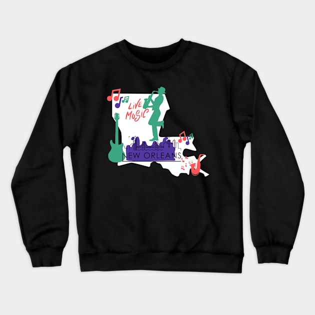 Purple New Orleans Louisiana Mardi Gras City Skyline Music Jazz Travel holidays Crewneck Sweatshirt by BoogieCreates